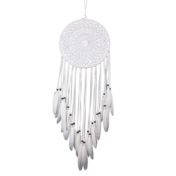 Blanc-Grand Boho Drömfångare Vit Fjäder Macramé Väggbonad