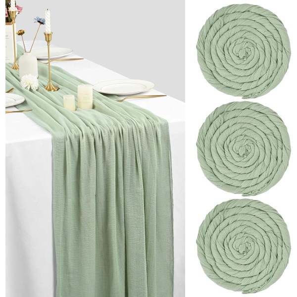 3 Packs Sage Green Gauze Table Runner 10 Feet Cheesecloth Gauze T