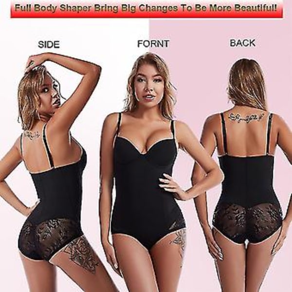 Dame Shapewear Bodysuit Tummy Tuck Bodysuit Med BH-Støtte Dyb V Shapewear Bodysuit Korset (L Sort)