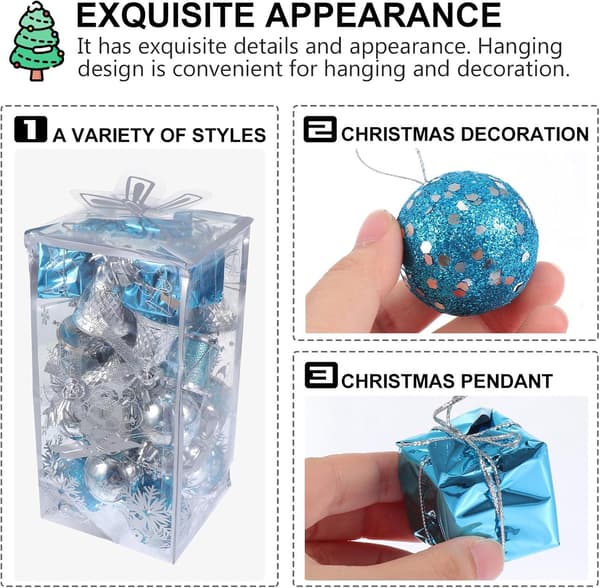 Sæt med 32 DIY julepynt—Jule-tema pyntesæt, perfekt til at dekorere dit juletræ—Sølv og blå Blue