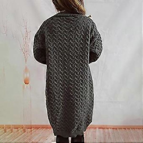 Frakke til kvinder Sherpaforet jakke Modefrakke Ensfarvet Oversized Tøj Åben Foran Lang Frakke (Grå, S)