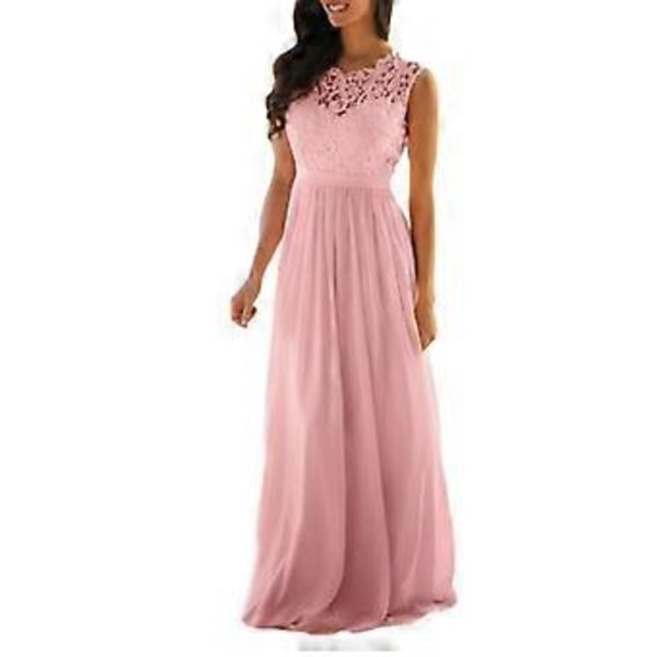 Stort prisfald Ny dame Blonde Elegant Bryllups Aftenkjole, Lang afslappet blondekjole, Brudepigekjoler, S-XXL (M Pink)