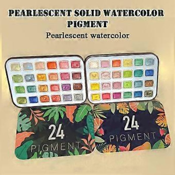 24 Farver Skinnende Solid Akvarelfarve Sæt Charmerende Skinnende Tegnefarve til Kalligrafi (Palette)