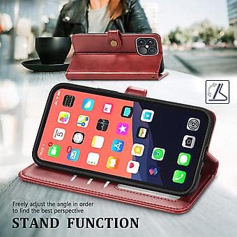 Solidfarget Lærveske med Spenne for iPhone 13 Pro Max (Rød)