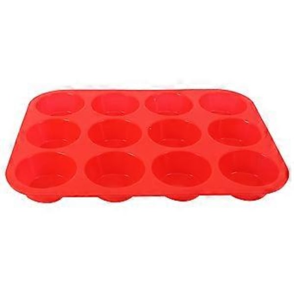 12 Kop Kageform Fødevaregodkendt Silikone Rød DIY Muffin Cupcake Non-Stick Bageform