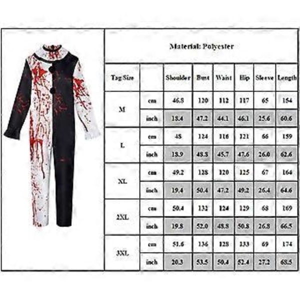 Terrifier 2 Art the Clown Cosplay Blodplettet Jumpsuit Voksen Unisex Halloween Karneval Kostume Dragter Fancy DressM Mænd