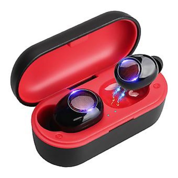 Bluetooth Ørepropper Headset 5.0 TWS Trådløse Hodetelefoner Smart Touch Headset (Rød)