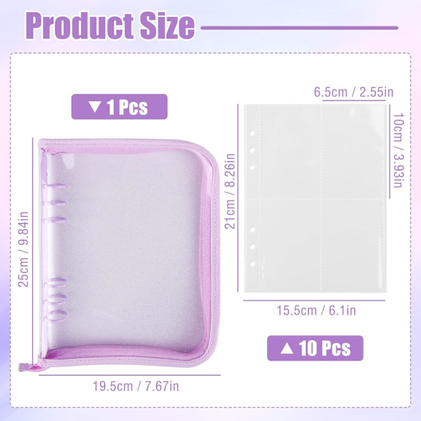 Kpop A5 Binder Fotoalbum - 6 Huller - Med 10 Lommer med 4 Rum - Transparent - A5 Format