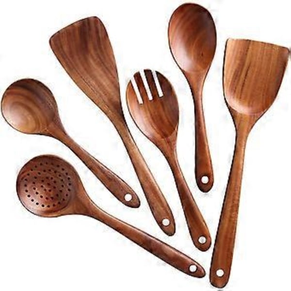 6-delt Træ Spurtle Sæt til Nonstick Madlavning og Omrøring