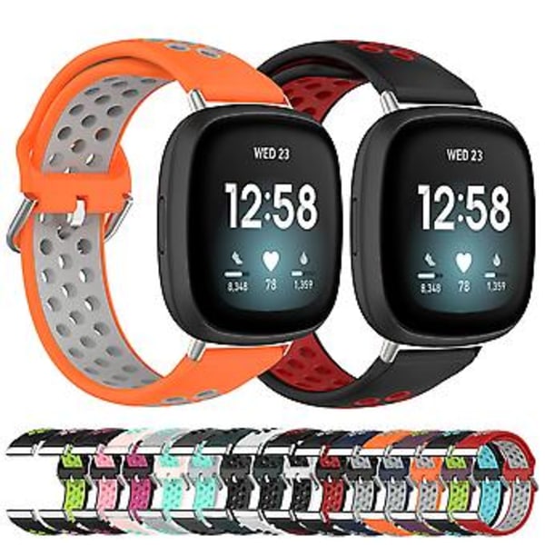 To-farvet Silikon Urrem til Fitbit Versa 3 (Sort Roserød)