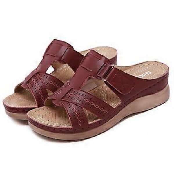 Dames Tykke Sål Stitch Sandaler Stor Størrelse Sommer Kile Tøfler (EU 40 Bourgogne)