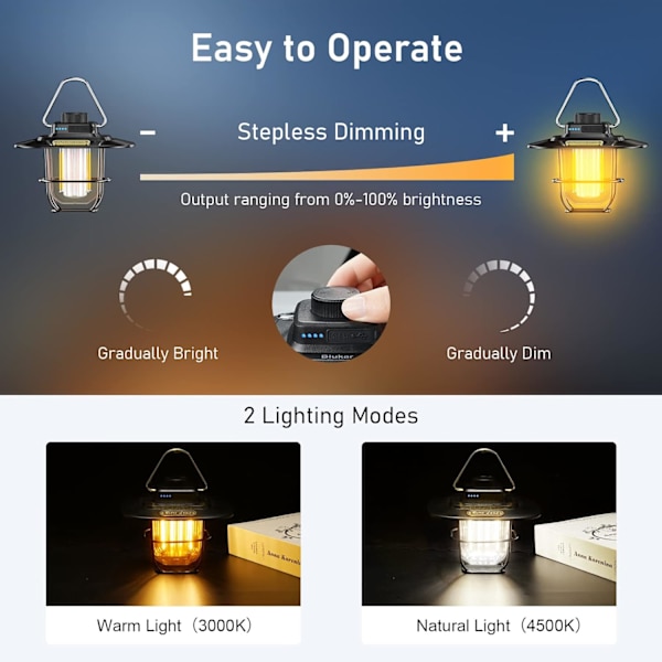 Uppladdningsbar Camping Lykta, USB C Uppladdningsbar LED Retro C