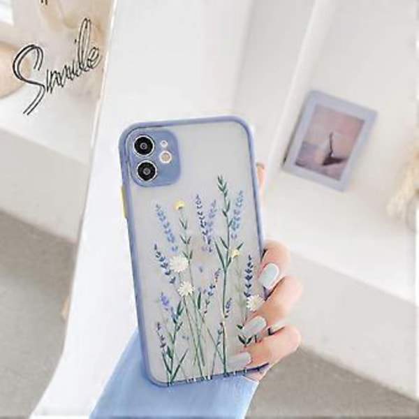 Kompatibel med iPhone 12 Skal för Blommor Klar Frostad PC Bak Snygga Tjejer Kvinna och Mjuk Skyddande Silikon Smalt Skal