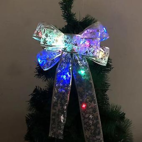 2 stycken upplysta bandrosetter för julgransdekoration, fest, semesterarrangemang, LED-belysning
