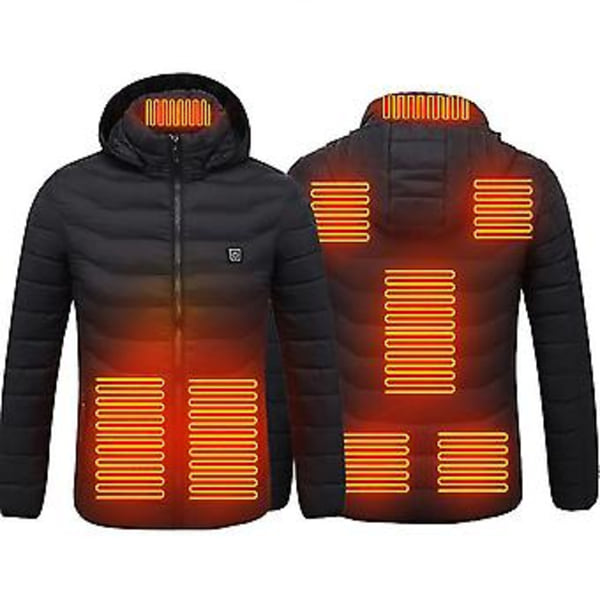 Uppvärmd Jacka, Varm Elektrisk Värmejacka för Vinterbruk Utomhus, 8 Värmezoner (2XL Svart)