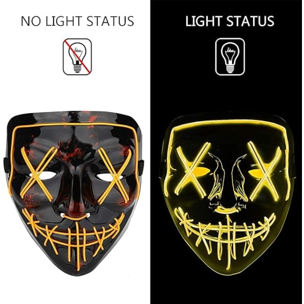 LED-skräckmask, Halloween-mask, rensning med 3x ljuseffekter, Con