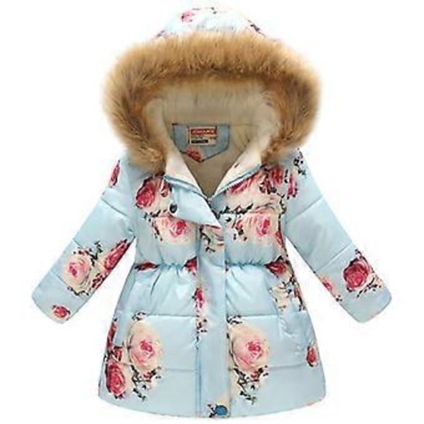 Vinter Faux Fur Hætte Parka Frakke Til Børn (10-11 År Blå)