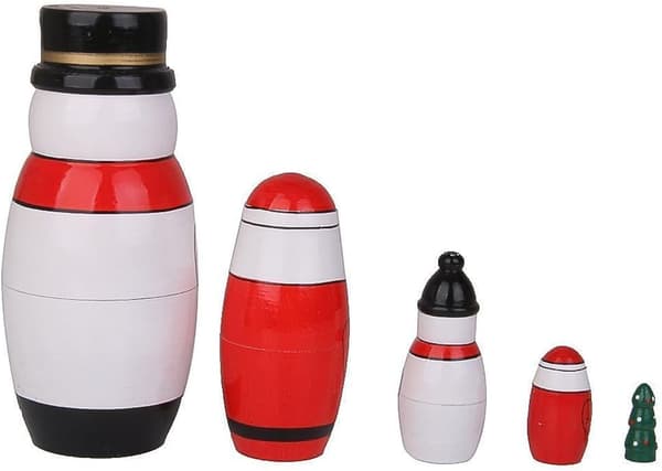 Rysk Nesting Doll 5 Lager Jul Snögubbe Matryoshka Docka Wo