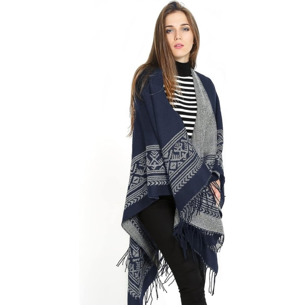 1 stk. Cape Sjal Elegant Varm Firkant Høst og Vinter Dame Marine B