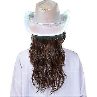 Lysende Space Cowboy Cowgirl Hatt (Sølv)