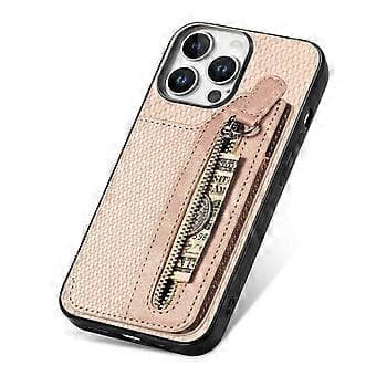 Kompatibel til iPhone 16 Pro Max Cover Læder+PC+TPU Lynlås Pung Telefon Shell (Abrikos)