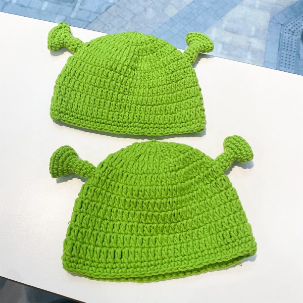 Käsinkudottu villahattu Monster Shrek vihreä väri hattu