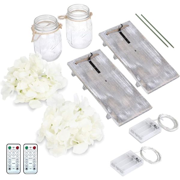 Mason Jar Vägglampor med Fjärrkontroll - Set om 2 Trävägg