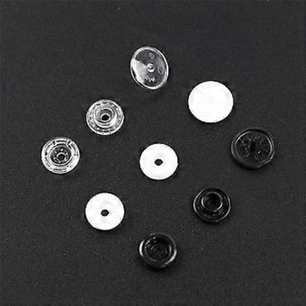 100 Sett T5 Plastknapper Trykknapper Syfeste Klesutstyr Knappesett (Svart)