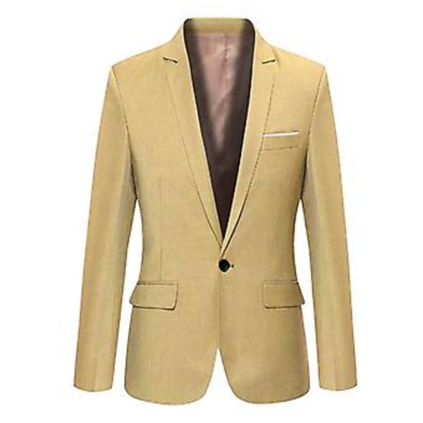 Fianao Herre Slank Formel Business Suit Jakke En Knap Lapel Langærmet Lommer Top (XXXXL Khaki)