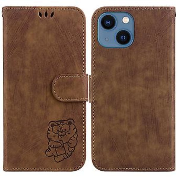 Embosset Lærveske For iPhone 15 (Brun)
