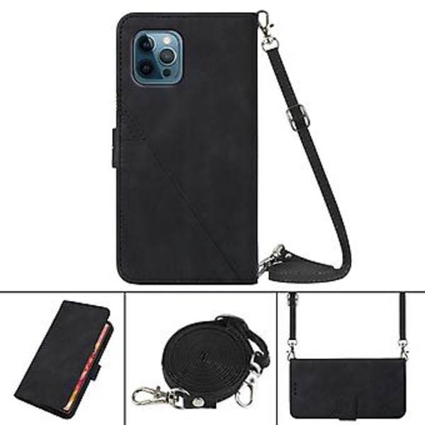 Crossbody Embosseret Etui Til iPhone 12 Pro Max (Sort)