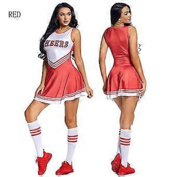 Cheerleadingkläder för kvinnor, femfärgad ärmlös fotbolls-cheerleadingklänning för bebisar, damsockor/YY(XL röd)