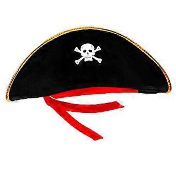 Merirosvohattu aikuisten cosplay-juhliin, kolmikolkkahattu, näyttämöesityksiin, kapteenin hattu, panta, Halloween-rooliasu (punainen nauha, merirosvohattu)