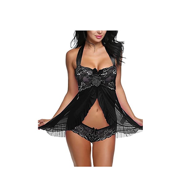 Lingerie för kvinnor, Halter Chemise, öppen framtill, sexig nattlinne
