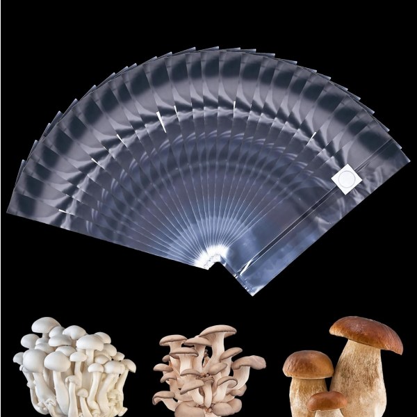 Svampepose, 25 stk., 25 x 50 cm, rivefast, med filter, holdbare poser, til svampedyrkning