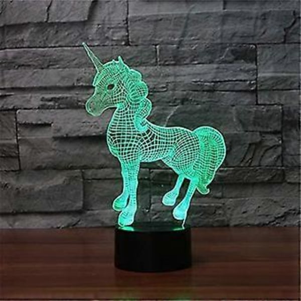 Enhjørning (D) 3D Illusions nattlys leker, 16 farger skifter smart berøring og fjernkontroll, hjemmedekor LED nattbord skrivebordslampe, jul bursdag
