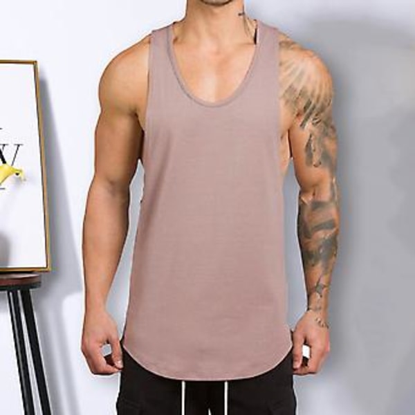 O-hals Anti-pilling Åndbar Fitness Vest Ensfarvet Ærmeløs Trøje Tunika Top Streetwear (L Grå)