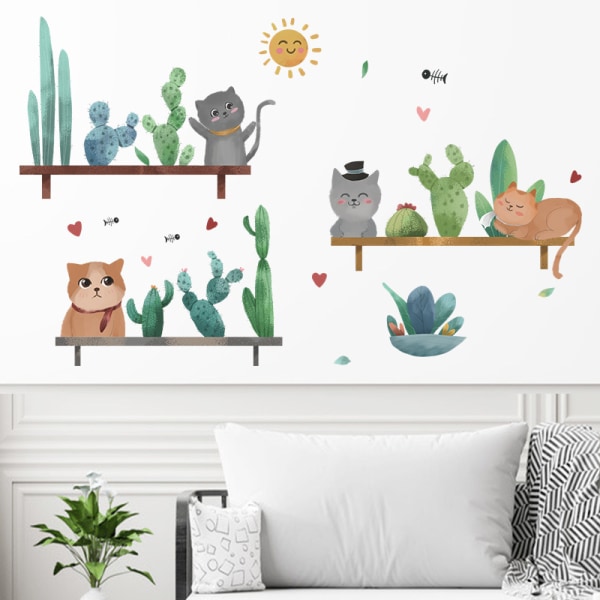 Kaktus och kattunge kombination väggdekaler på den idylliska litt