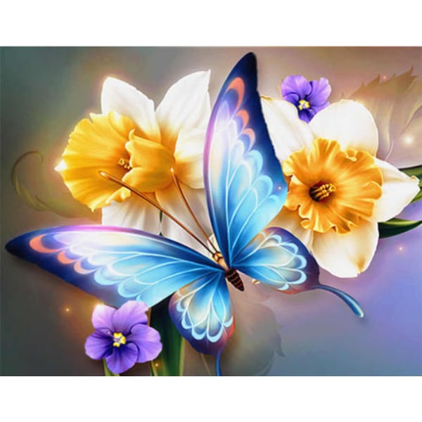 30x40 cm-30 5D Peinture Diamant DIY Complet, Fleur papillon dia