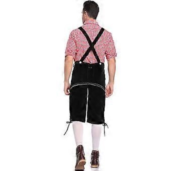 Tysk traditionel herre Oktoberfest-beklædning ternet skjorte broderede seler sæt (M rød skjorte og sorte overalls)