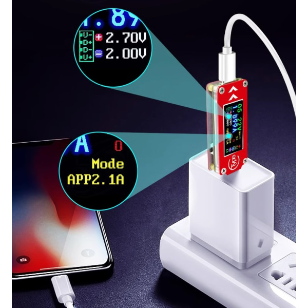 Type-C Färg LCD USB Voltmeter Amperemeter Spänningsmätare Ström Mult