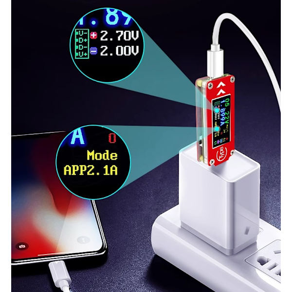 Type-C Fargeskjerm USB Voltmeter Amperemeter Spenningsmåler Strøm Mult