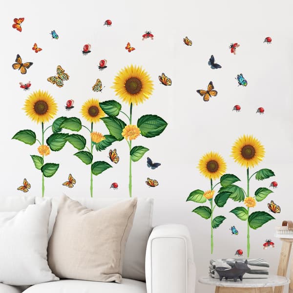 Solrosar Väggdekaler Trädgård Blommor Väggdekal Väggdekor Ki