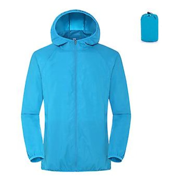Vindjacka med huva, långa ärmar, krympbara manschetter, fickor, dragkedja, för män och kvinnor, vattentät, solskydd (XL Himmelblå)