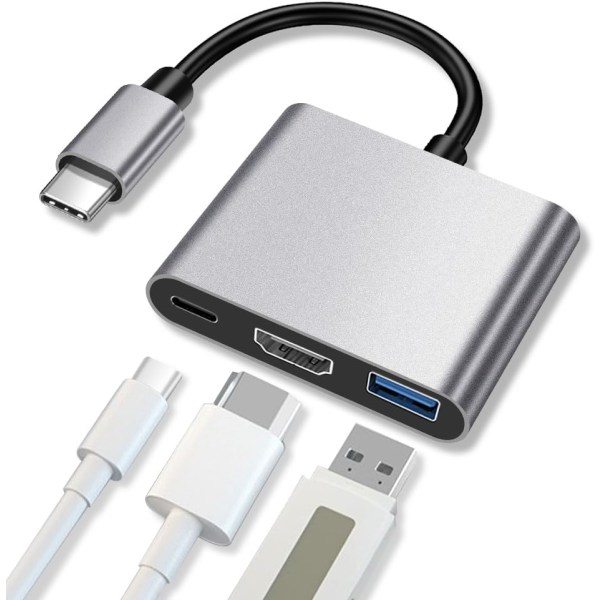 USB-C-keskitin 4K HDMI:lle, 3-porttinen USB-C-sovitin MacBookille, 4K HDMI + 100 W PD