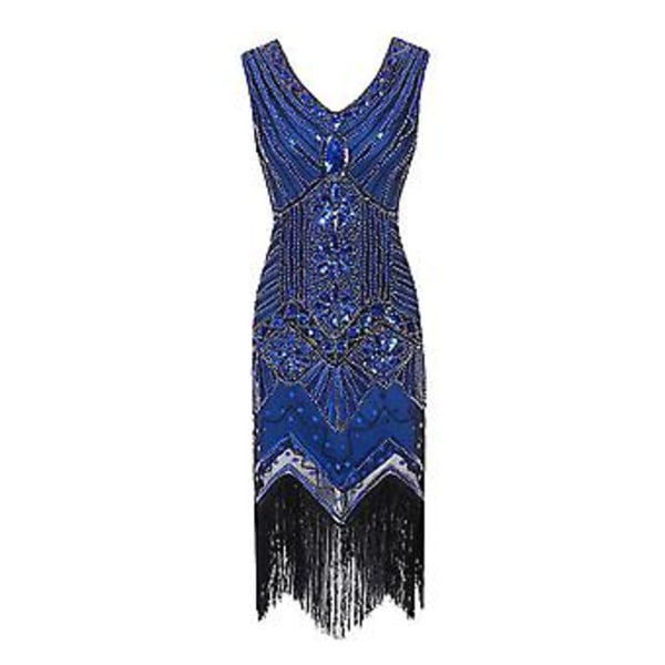 s-2xl Dame Fancy Kjole Retro 1920'er Stil Flapper Kjole Paillet, Rund Hals, Cocktail Party Kjoler (L Blå)