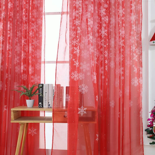 100 x 270 cm (Punainen) 2 kpl Joulu Lumihiutale Verho Tyyli Ikkuna
