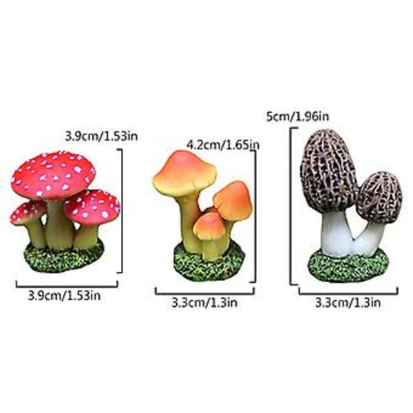 3 stk. Svampefigurer Eventyrhave Miniaturer Dukkehus Mikro Landskabsdekoration ( )