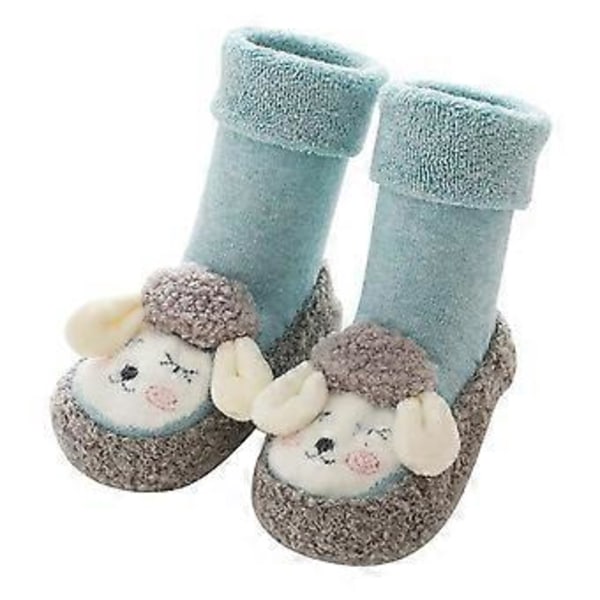Strumpor Småbarn Ballerinaskor Nyfödd Spädbarn Baby Pojke Flickor Småbarn Plysch 1 Par Mjuka Halkfria Inomhus Djur Toffelskor Nya (XL blå)