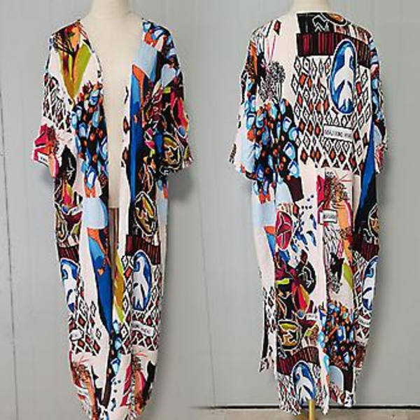 Dashiki-mönstrad Solskyddande Cardigan för Kvinnor, Strandbikini, UV-skydd (A)
